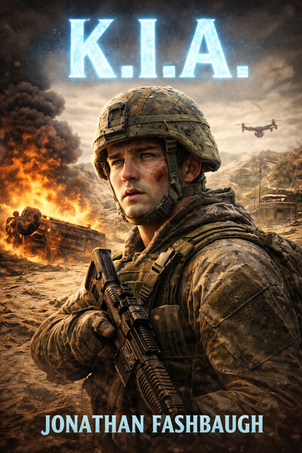 Current flawed book cover for K.I.A., a military, supernatural sci-fi novella by Jonathan Fashbaugh.